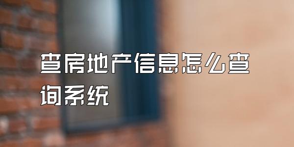 查房地产信息怎么查询系统